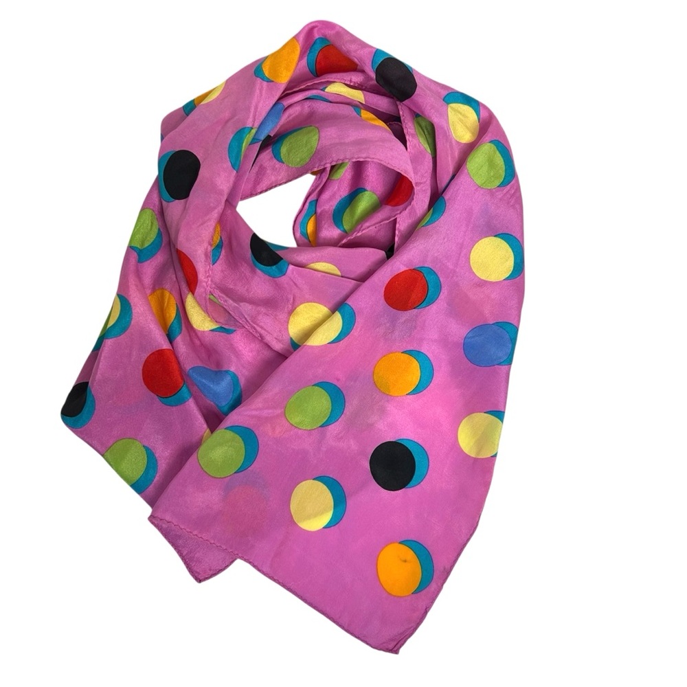 ECHO Multicolor‎ Polks Dots On Purple Orchid Scarf  9.75” X 50".